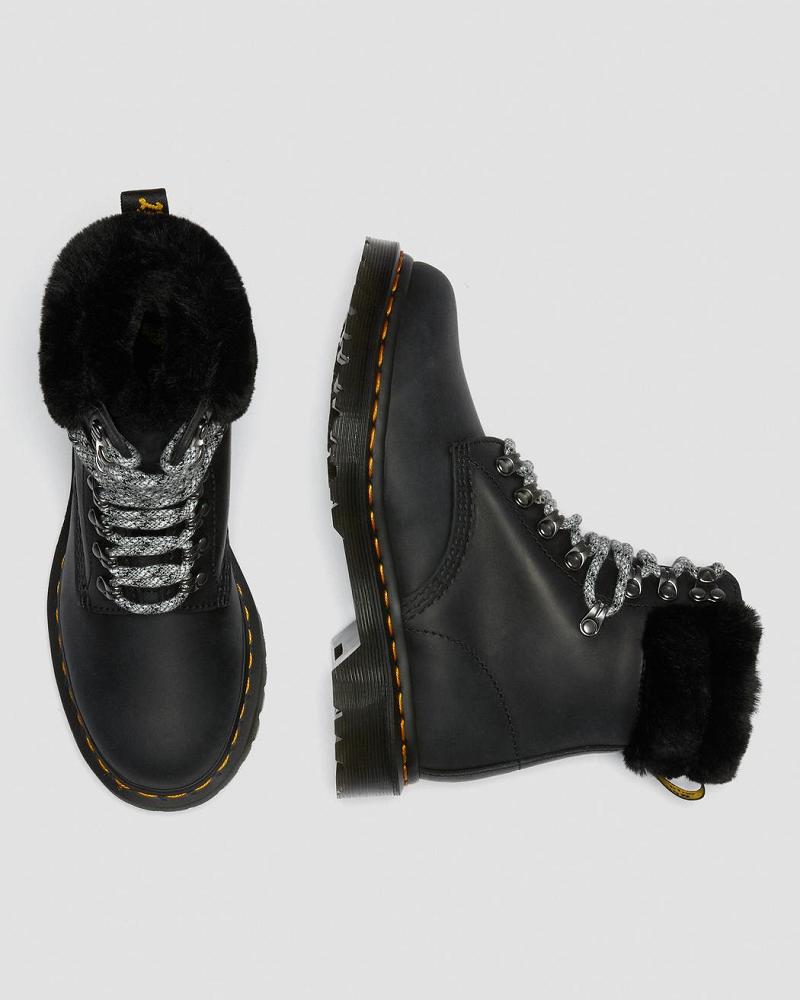 Black Women's Dr Martens 1460 Serena Collar Faux Fur Lined Lace Up Boots | CA 199CTV